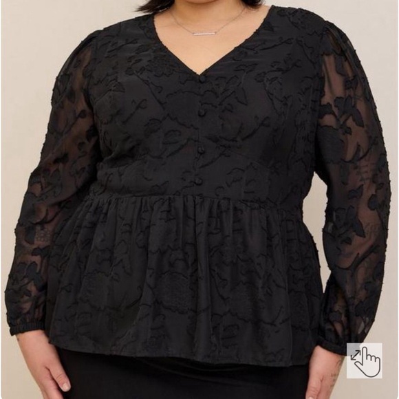 Torrid Peplum Chiffon Clip Floral Blouson Sleeve Top Size 2X- NWT - Picture 1 of 7